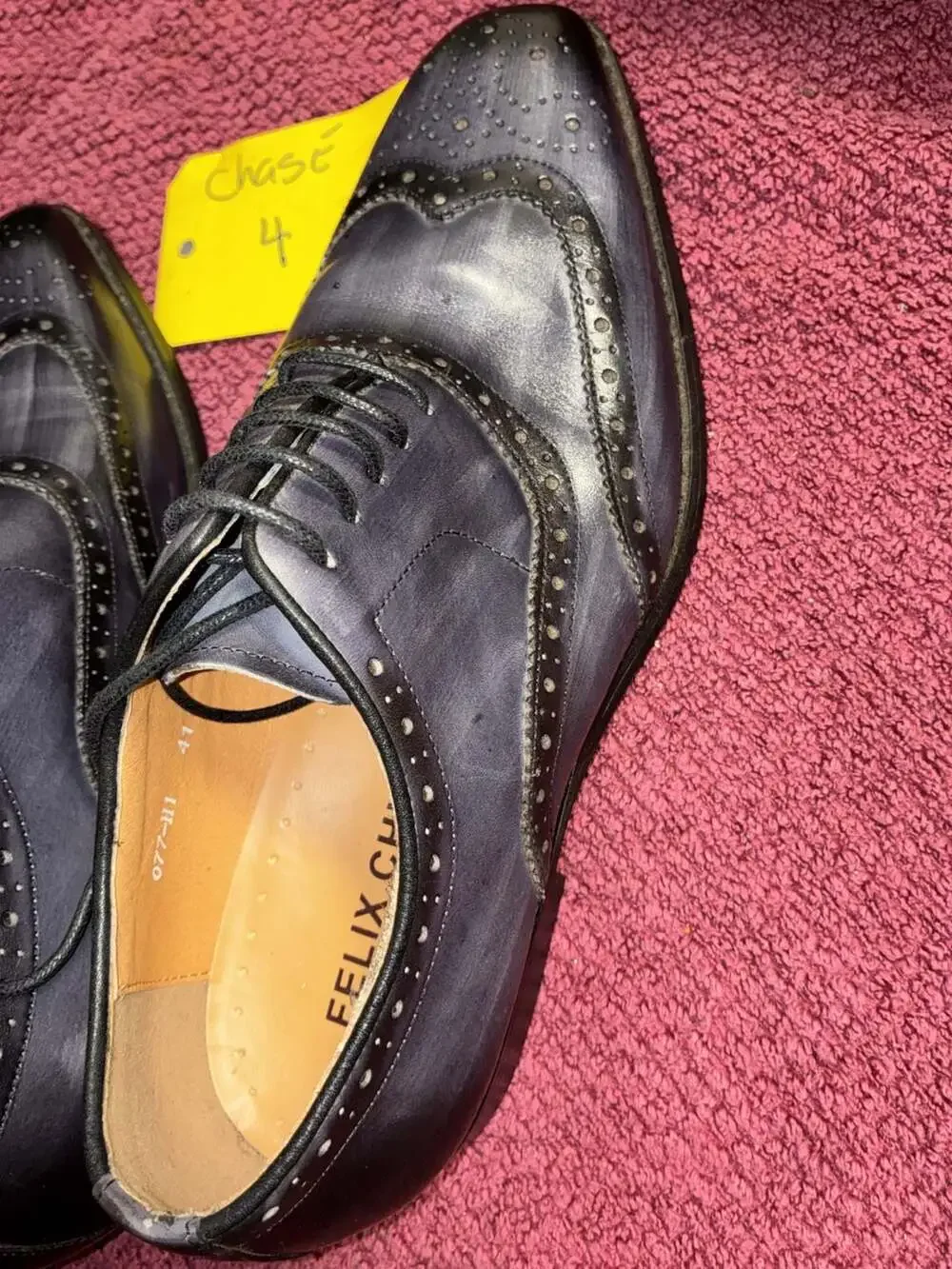 Felix Chu Handmade Gray Patina Leather Wingtip Brogue Oxford Shoes